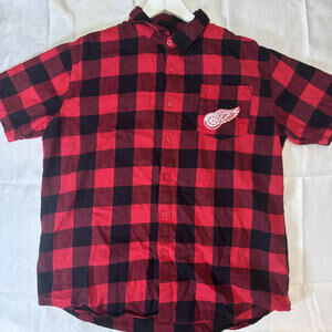 Detroit Red Wings NHL Buffalo Plaid Short Sleeve Button Shirt Men’s L